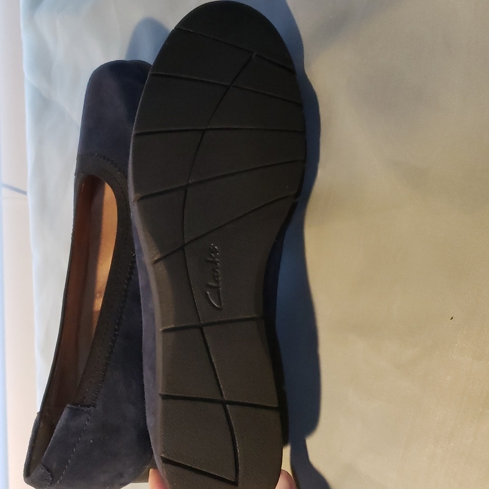 Clarks navy suede wedge slip on shoes 7.5 - Picture 6 of 6